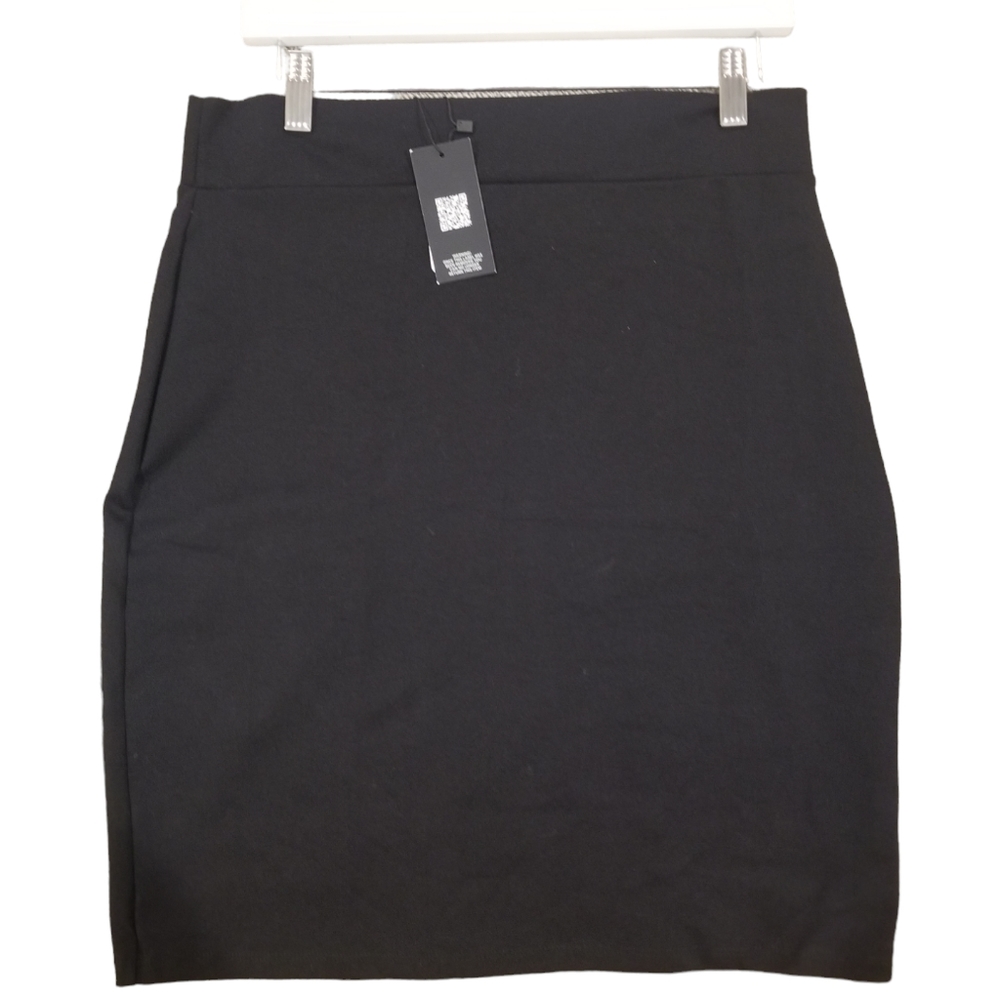24seven Comfort Apparel Women's Knee Length Elastic Waist Pencil Skirt Black L